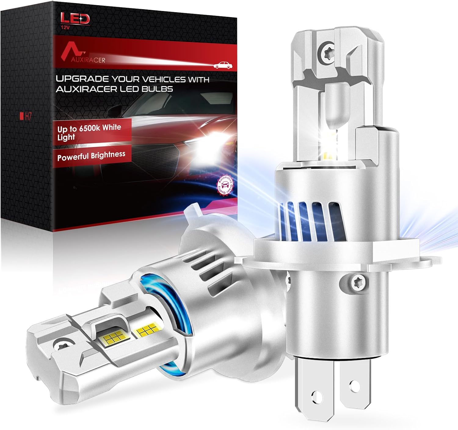 AUXIRACER Bombillas H4 LED, 30000LM 6500K Blanco Frío H4 LED 12V 120W, Luz Alta y Luz Baja Tamaño Mini 1:1 Plug and Play, Paquete de 2