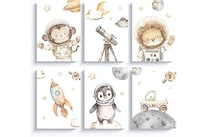 ayurvana Set 6 Stampe Spazio Cameretta Bambini – Poster Senza Cornice con Animali Astronauti, Razzo e Pianeti – Quadri Decorativi per Bambini e Neonati – Arredo Parete Cameretta Originale
