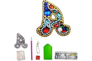 MEDOYOH Buchstaben A DIY Diamant Malerei Schlüsselanhänger, Retro Diamond Painting Schlüsselanhänger Beidseitig Aus Acryl, DIY Kunst Strass Diamant Malerei Kits für Anhänger Tasche Dekor Brosche