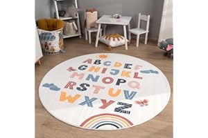 TT Home Kinderzimmerteppich Teppich Junge Mädchen Kinderteppich Baby Herzen Pastell, Farbe:Rosa Blau Gelb, Größe:120 cm Rund