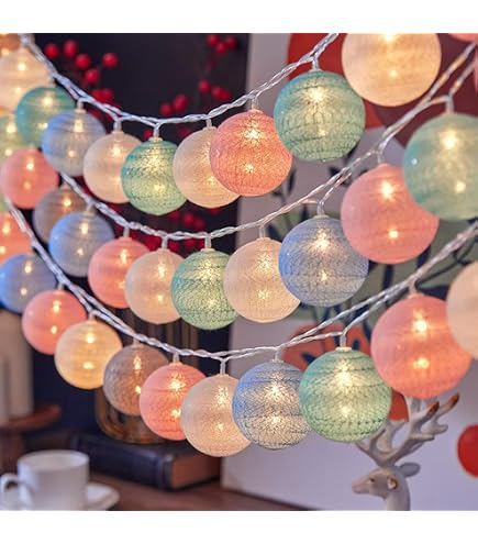 Mateju Lichterkette Mit Baumwollkugeln – 5 M, 50 LEDs, Batteriebetrieben, Fernbedienung, 8 Lichtmodi