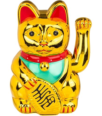 Maneki Neko Gatto portafortuna tradizionale giapponese in oro 15,5 cm - 7522