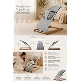 Mommyslab Ahşap Sallanır Ana Kucağı, Gabardin Kumaş, Gri, Sineklik Hediyeli