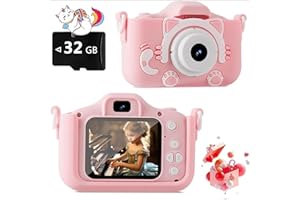 MOKEUM Kids Camera, 1080P Kids Digital Camera, 2.0 Inch IPS Screen Dual Lens Kids Camera for 3-12 Year Olds, Supports Cardless Storage, Video Recording, Intelligent Timed Shooting Function (Pink)
