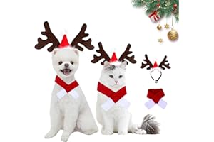 PTBWS Fascia per Animali Domestici di Natale,Natale Fascia per Animali Sciarpa,Renna Cerchietto,Regolabile Corna di Renna Natale,Per Regalo Natalizio Costume per Cani Gatti