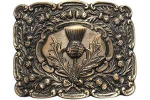 TIDONEAM Men's Scottish Kilt Belt Buckles Various Design Brass Finish (Antique, Matt Oval Thistle Badge)