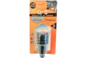 KEEP YOUR ESSENCE AMBICAR – Ambientador para Coche. Pack Difusor Eléctrico + Recambio TROPICAL. Absorbe malos Olores con el Exótico aroma Fresco de Melocotón. Esencia Natural Sin Alcohol