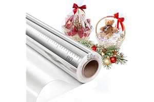 GDECORA 80 CM x 50 M Celofán para Envolver Regalos, Cestas y Decoración de Flores,Rollo de Polipropileno Transparente con Grosor 35 micras (Transparente, 80 CM x 50 M)