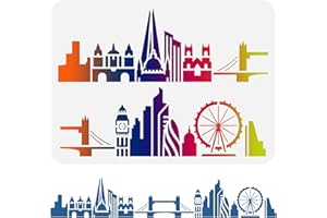 FINGERINSPIRE London City Skyline Stencil - 29.7x21cm Reusable City Buildings Wall Border Stencil Hollow Out Skyscraper Big Ben Bridge Template for Painting