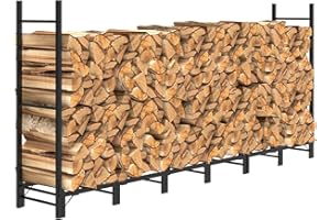 C-Hopetree 242×35×115 cm Outdoor Indoor Firewood Rack, Adjustable Metal Log Holder for Fireplace, Heavy Duty Wood Pile Storage Organizer Stacker Stand, Black