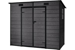 Wasabi - Caseta de Resina Jardín Unit 2,93m2 - Suelo Incluido - Ventana Lateral - Doble Puerta abatible - Acabado Madera en Color Negro – Paneles 12mm de Espesor - Cobertizo PVC Almacenaje Exterior