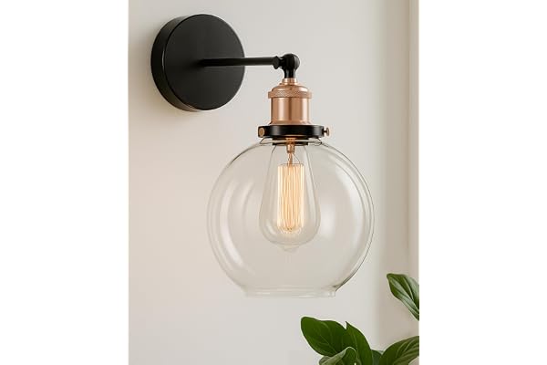Homesake Edison Industrial Glass Globe Wall Lamp, Rose Gold Vintage Industrial Loft, E27 Holder, Decorative, Swing Wall Light, Filament/LED
