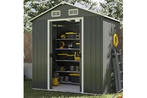 JUMMICO Abri à outils, en métal et acier, résistant aux intempéries, avec toit à double pente, porte coulissante et fondations, pour jardin, vélos, taille M-2 m³, 110 x 108 x 176 cm, gris anthracite