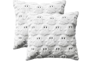 Artoid Mode Miękkie pluszowe poszewki na poduszki ze sztucznego futra, kolor biały, duch, Halloween, zestaw 2 szt., 45 x 45 cm, jesienne, dekoracyjne, na sofę, do pokoju