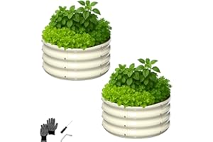 LEADZM Potager surélevé en métal 60x60x30 cm (Ensemble de 2) - Ensemble galvanisé avec Base Ouverte, Grande Surface de Plantation orbiculaire Carre Potager - pour légumes, Herbes - Blanc cassé