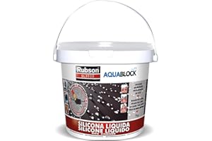 Rubson Aquablock Silicone Liquido SL3000, Facile e Sicuro da Usare, per Impermeabilizzazione e Riparazione di Tetti e Coperture Piani e Inclinati, Guaine, Fioriere, Bianco, Secchio 1kg