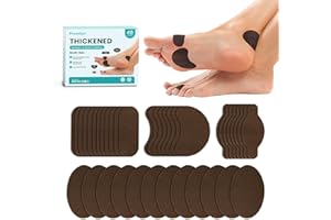 PROMIFUN Moleskin-Streifen mit selbstklebenden Blasenpräventionspolstern Mole Skin Tape Aufkleber für Füße Fersen Schuhe Polsterung – 48 Stück in 4 Formen, dunkelbraun