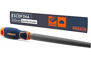 Presch Escofina media caña 200mm - Escofina con corte de doble cara para dar forma a agujeros y curvas en madera dura o blanda - Lima profesional para madera