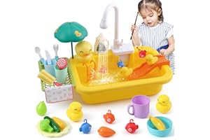 FRUSE Cucina Giocattolo per Bambini,Giocattolo Lavello da Cucina con Rubinetto Aggiornato,Gioco di Pesca e Accessori da Cucina,Lavandino Bambini,Giocattoli di Ruolo per ragazzi ragazze 3 4 5 6(Giallo)