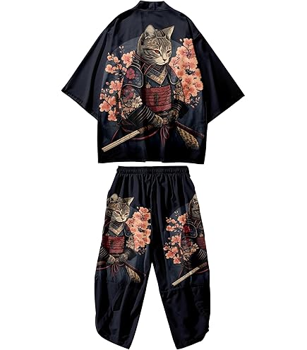 Set Kimono Tradizionale Giapponese Yukato Uomo - Accappatoio Largo In Cotone Con Cintura, Per Casa E Cosplay