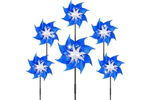 LUKDUNG Pack of 6 Wind Turbines, Bird Repellent, Reflective Windmill, Orchard, Bird Scarer, Windmill Balcony, Decoration, Garden, Protect Yard, Balcony (Blue-6pcs, 18cm)