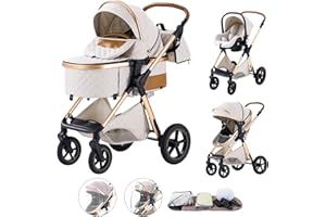 Shineey Poussette 3 en 1,poussette pliable Avec Siège Auto, Poussette Bébé Compacte Réglable en Hauteur Avec, Poussette Trio Cadre en Alliage d'aluminium Haut Paysage système de voyage