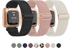 Yisica 3 Pack Elastic Solo Loop for Fitbit Versa 2 Strap for Women Men, Soft Adjustable Stretchy Nylon Sport Straps for Fitbit Versa 2/1/Lite/SE