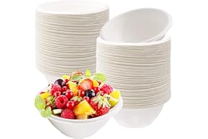 YAAVAAW 100 ciotole usa e getta in canna da zucchero, per la conservazione del calore, zuppa, piccole ciotole, per picnic, compleanni, grigliate e feste (bianco, 220 ml-100)