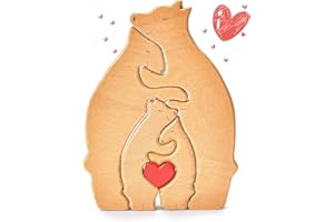 XINRONGDA Ornamenti in legno a forma di famiglia di orsi, puzzle in legno, statuetta in legno con famiglia di animali, regalo per la famiglia, festa della mamma, compleanno, decorazione per la casa (4 pezzi)