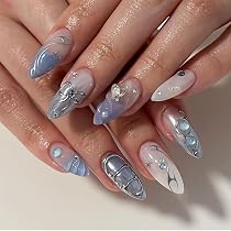 24 Stück 3D Press-on Nails – Tropische Blumen & Schmetterlinge, Medium Almond – Inkl. Zubehör