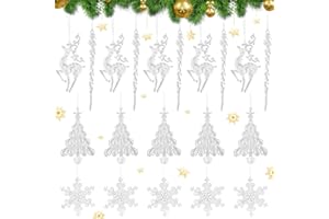 EXYVOX Christbaumschmuck, Acryl Eiszapfen Schneeflocke Eistropfen Anhänger Elch - 21 Stück Christbaumschmuck Schneeflocke Dekorationen, Weihnachtsbaum Kristall Dekorationen