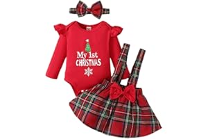 UUAISSO Vestiti di Natale per Neonata Tutina a Maniche Lunghe con Bretelle e Gonna Scozzese Set Vestito per Neonata