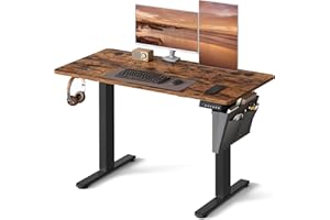 VASAGLE Electric Standing Desk, Height Adjustable Desk, 60 x 120 x (72-120) cm, 4 Memory Heights, Storage Pocket, for Home Office, Study, Rustic Brown and Ink Black LSD132K02
