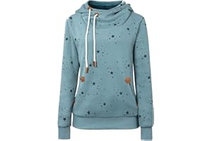 Cassiecy Womens Hoodies Long Sleeve High Necked Printed Hoodies Casual Comply Pullover Sweatshirts with Pockets