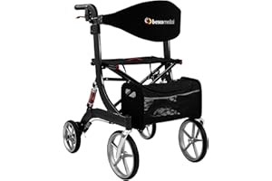 ‎BESCOMEDICAL Leichtgewicht-Rollator Spring - Gehhilfe mit Komfort-Federung - höhenverstellbar & faltbar - inklusive Netztasche & Rückengurt - bequeme Sitzfläche - zusammenklappbar - Modell L Graphitgrau