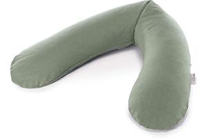 Theraline Das Original Schwangerschaftskissen & Stillkissen 190cm – Seitenschläferkissen Stillkissen Perlen – inkl Stillkissenbezug Melange Khakigrün