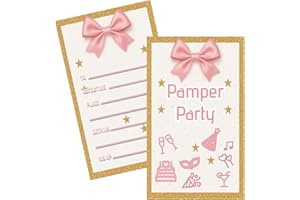 GHKJOK 20 Unique Pamper Party Invitations for Girls, 300gsm Eco - Friendly Cardstock, Double - Sided Glossy Printing, 9x15cm Size for Easy Mailing and Writing (20 PCS)