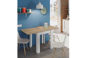 Dmora Tavolo allungabile Newark, Ripiano da Pranzo Pieghevole Apertura a Libro, Tavolo ausiliario richiudibile, 67x67/135h79 cm, Bianco e Rovere