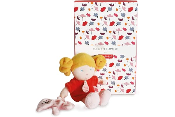 Doudou et Compagnie - Poupée Chiffon pour Bébé - Poupée Doudou Fille - 23 cm - Fraise - Jolie Boîte Cadeau - Petite Demoiselle - DC3683