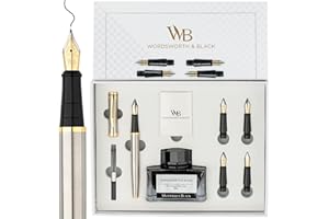 Wordsworth & Black Set regalo penna stilografica, include flacone d'inchiostro, 6 cartucce d'inchiostro,convertitore di ricarica d'inchiostro,5 pennini di ricambio, confezione premium[argento oro].