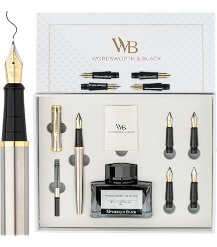 Wordsworth & Black Fountain Pen Set, 18K Gouden Medium Penpunt, Inclusief 24 Ink Cartridge Set, Inktvulconverter & Cadeauverpakking, Gouden Afwerking,[Regenboog], Perfect voor Mannen & Vrouwen