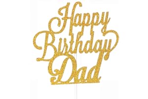 AILEXI Handmade 1 Count Glitter Cake Decorating Toppers - Happy Birthday Dad Gold