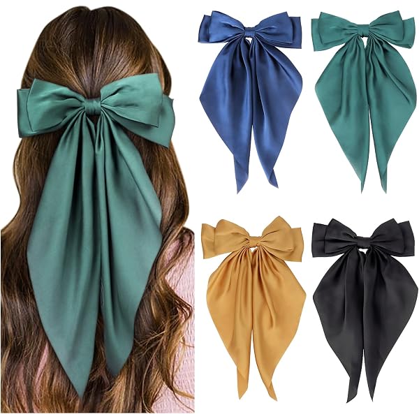 Haarspangen Mit Großer Satin-Schleife – Champagnergold & Schwarz, Langer Schwanz – Für Damen & Mädchen