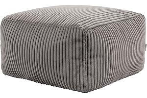 Icon Theo Puff Reposapies, Suaves y Cómodos Tela de Pana, Escabel con Relleno, Puff Salon, Taburete, Reposapies Salon, Mueble Dormitorio, Gris Carbón