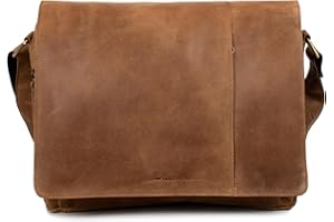 Marc Peter® Bergen leder Umhängetasche für Herren und Damen | 15.6 Zoll Laptoptasche | Aktentasche aus echtem Büffelleder