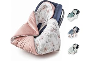 BABEES© Wattierte Winter Einschlagdecke mit Füllung für Babyschale Autositz 80x80 cm universal, Übergangszeit Herbst, Warme Babydecke für Kinderwagen Babytragen Babybett Velvet rosa