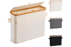 FUBEGI Toilettenpapier Aufbewahrung Korb mit Deckel aus Bambus, Toilettenpapier Stehend Klopapier Aufbewahrung Box Bad WC-Papier Badezimmer Organizer, Ersatzrollenhalter Behälter Aufbewahrungsbox, Beige