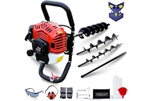 BU-KO 52CC 2Stroke Petrol Earth Auger Fence Post Ground Hole Borrer Digger 3HP V-Type | 3 Drill Bits Diameter (100,150,200mm), Safety Gear, Post Level & Extension | 1 YEAR WARRANTY