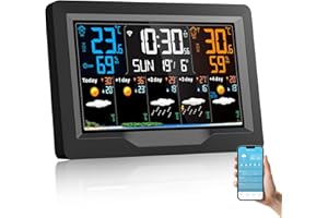 Regevo WLAN Wetterstation Funk mit Außensensor, Thermometer und Hygrometer für Innen und Außen, WIFI Funkwetterstation mit Wettervorhersage, Temperatur, UV-Index, App-Steuerung, DCF Funkuhr