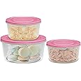 MILTON Store IT Round Plastic Food Storage Container with Air Tight Lids, Set of 3 (1 Ltr, 2 Ltr & 3 Ltr) Fridge Boxes, Multipurpose Leakproof Box for Vegetable Snacks Kitchen Bowl, Pink